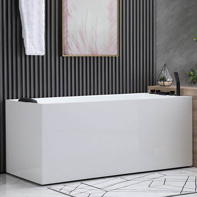 Acrylic Soaking Tub with Left Drain in White Rectangle Freestanding Bathtub