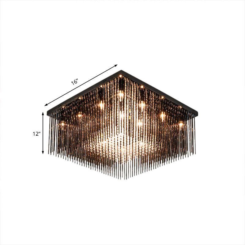 Kristallen staaf en kristallen kraaltjes kubisch inbouwlicht eigentijds 4/6/9 lichts zwart plafondlicht, 16"/19"/23,5" breed