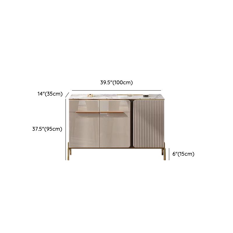 Stone Credenza Contemporary Style Adjustable Shelving Server with Cabinets and Drawers