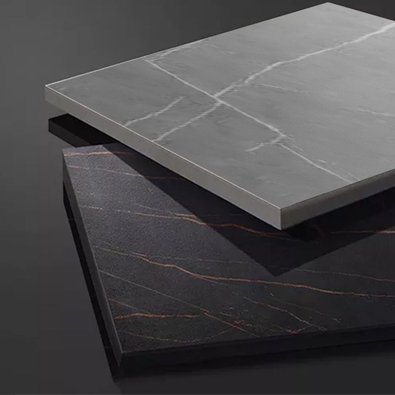 Modern Slate Frame Coffee Table Open Shelf Round Cocktail Table in Black/White