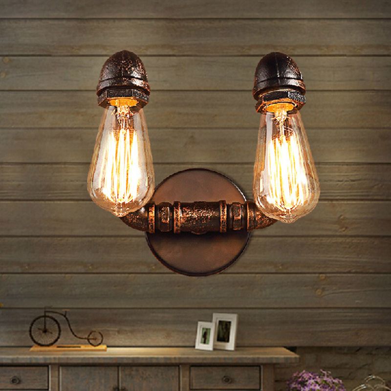 Gebogene Rohrleitungen Badezimmer Wandlampe Industrial Metall 2 Leuchten Bronze Wandmontage Leuchte
