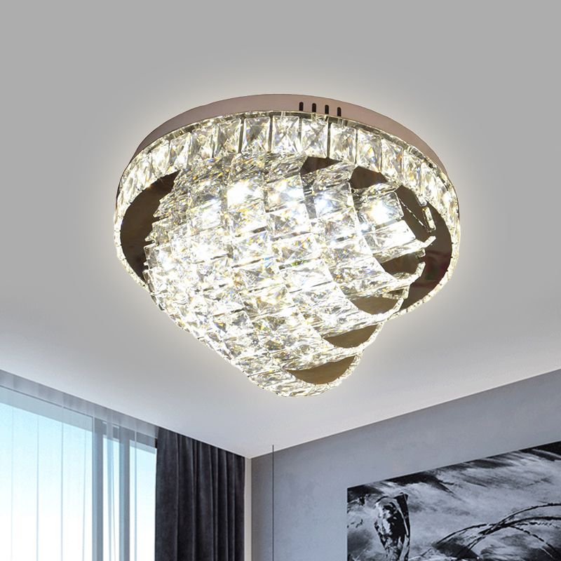 18"/22" W LED Flushmount Lighting Simple Style Tiered Faceted Crystal Close to Ceiling Lamp in Chrome