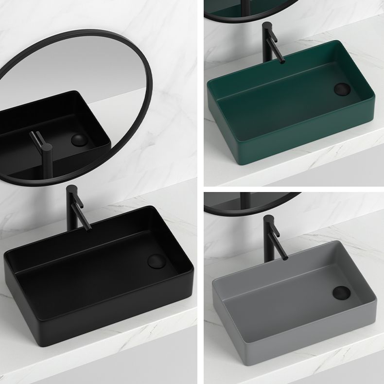 Contemporary Bathroom Sink Rectangular Porcelain Vessel Sink with Pop-Up Drain