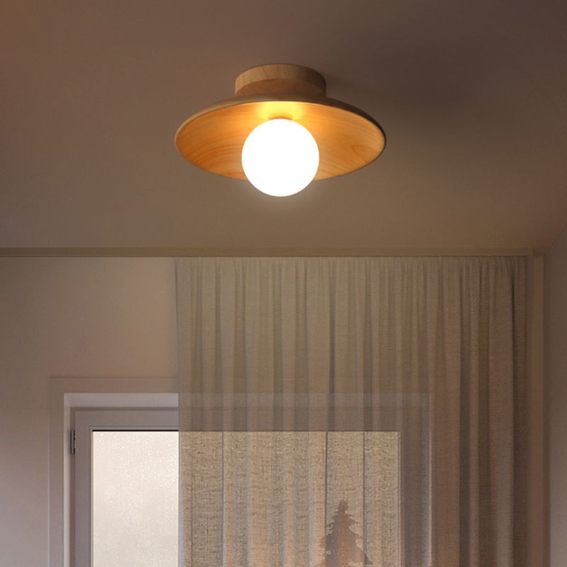 Lámpara de techo de madera moderna y sencilla, mini lámpara de pasillo de montaje semiempotrado con 1 luz