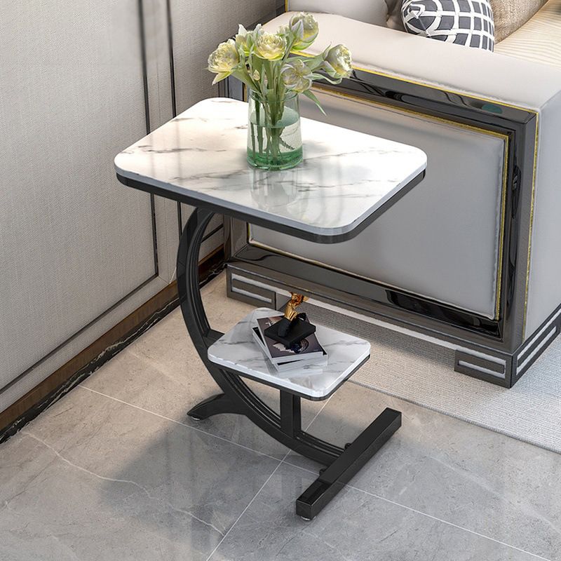 Modern Style Iron Base Slab White/white Gold/black Gold Table Top Rectangular Side Table
