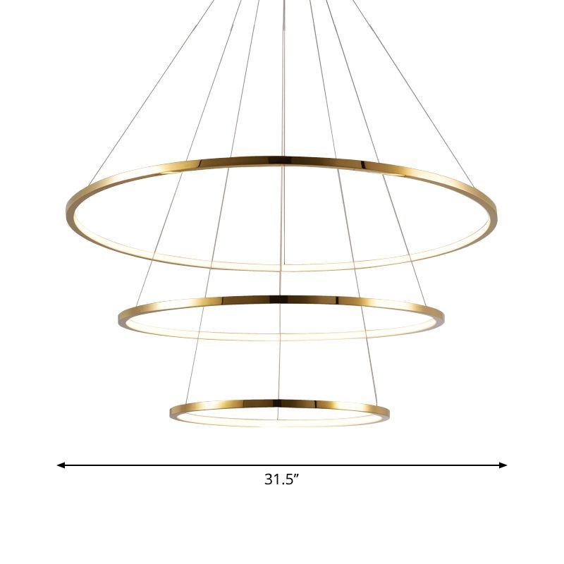 Gold 3/4 Tiers Chandelier Lamp Simplicity Stainless Steel LED Circle Ceiling Pendant