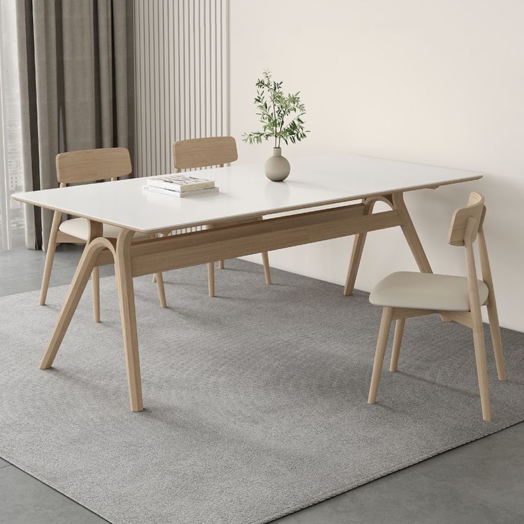 Contemporary Sintered Stone Top Ash Wood Base Dining Table with Chairs