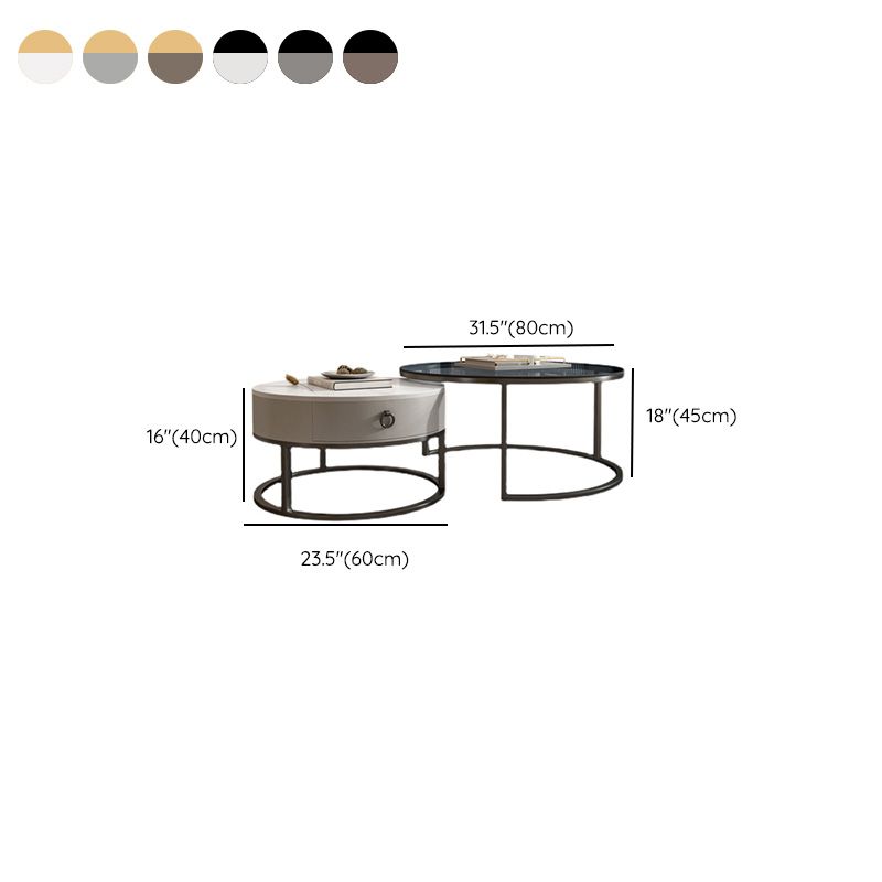 Round Glass Top Coffee Table Contemporary Frame Coffee Cocktail Table with Drawers