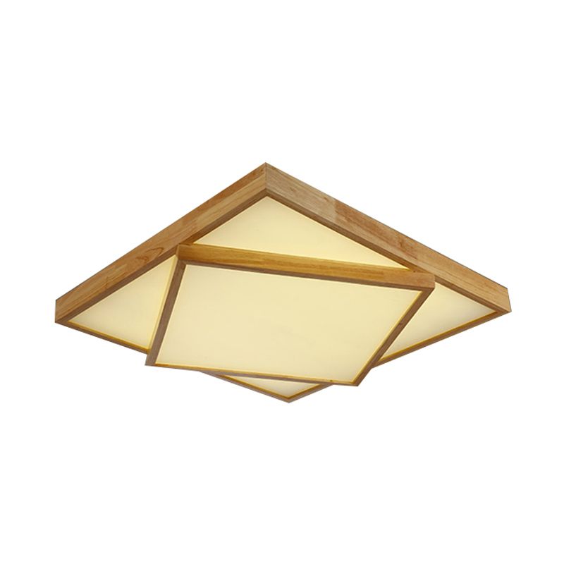 19"/25"/31.5" Wide Modern Square Wood Flush Mount Light LED Ceiling Light Fixture for Bedroom in Warm/White Light