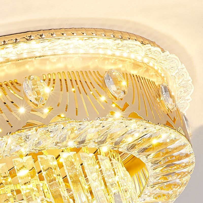 Multi-Layer Flush Ceiling Light Modern Crystal Bedroom LED Flush Mount Lighting in Gold