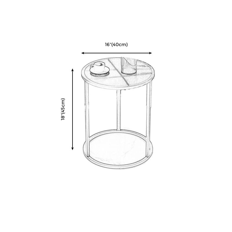 Contemporary Stone Top Side End Table Round Metal Frame Sofa Side Table