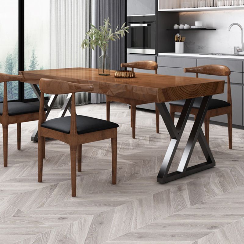 Industrial Rectangle Dining Table Dark Brown Wood Top Table with Metal Base