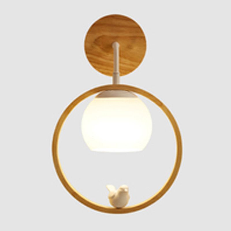 Modernism Wood Lighting Globe White Glass Shaded Wall Light for Foyer