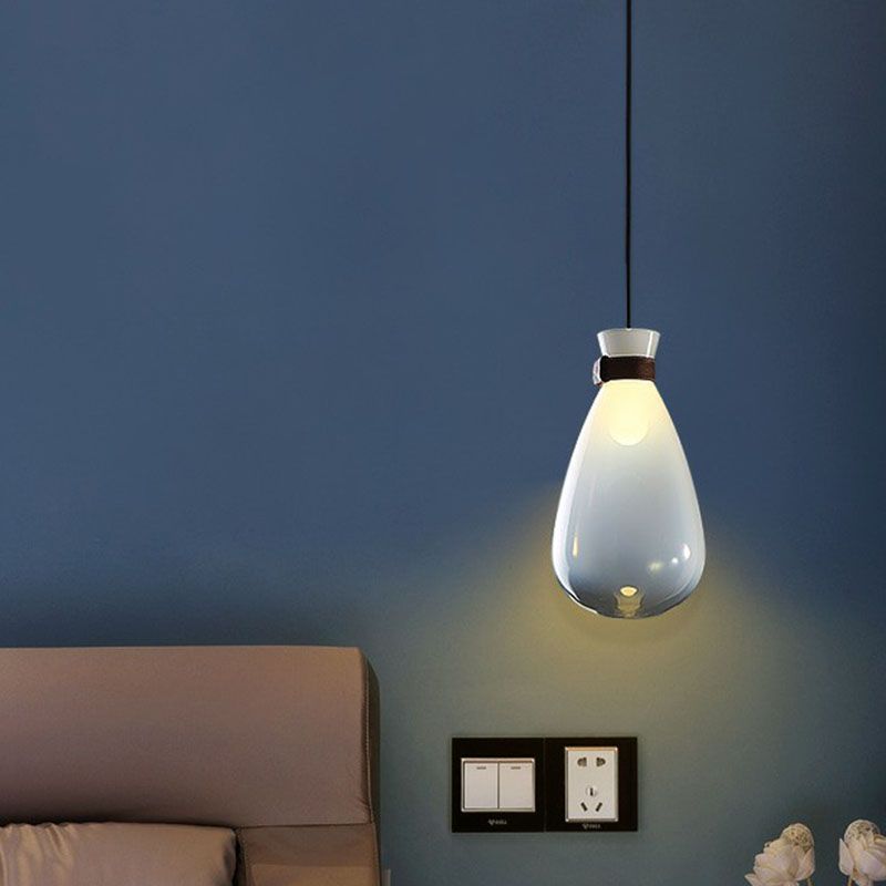 Regendruppel glas hangend licht minimalistisch 1-licht hangende verlichtingsarmatuur met lederen band