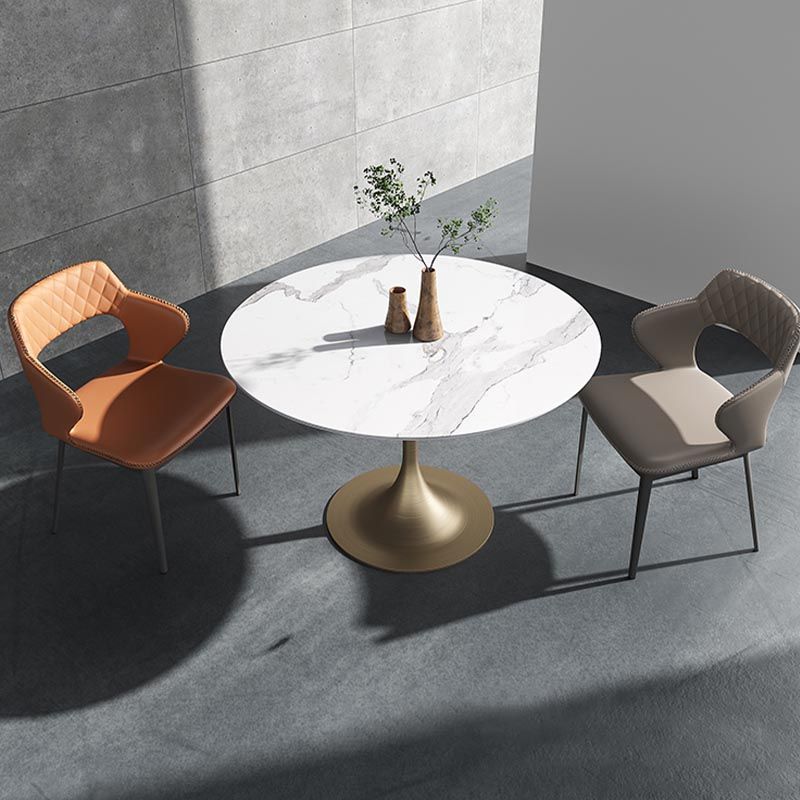 Glam Style Round Stone Top Restaurant Table Gold Base Dining Table