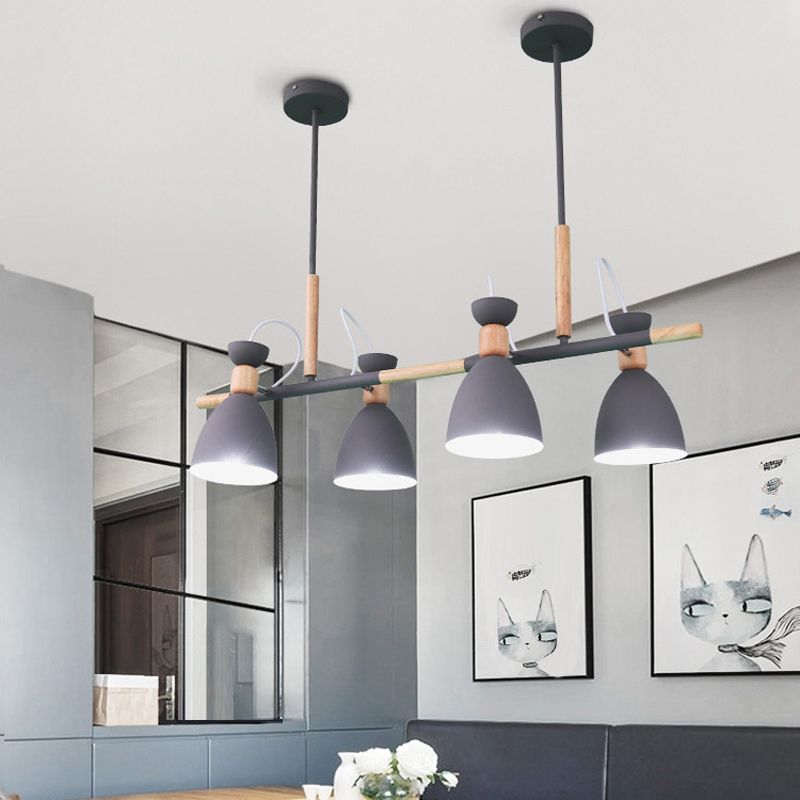 Metal Bowl Shape Chandelier Light Modern Style 4 Lights Chandelier Light Fixture in Gray