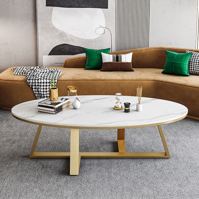 Slate Top Glam Cross Legs Coffee Table Oval Coffee Cocktail Table