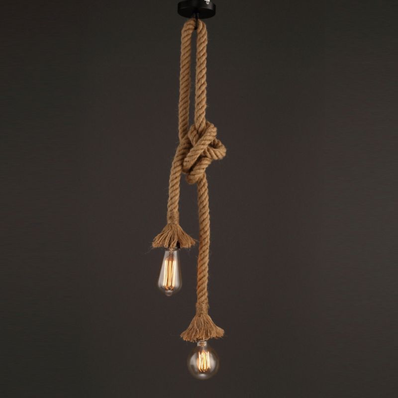 Single Light Hemp Rope Pendant Light Industrial Style Bare Bulb Coffee Shop Decorative Lighting Fixture
