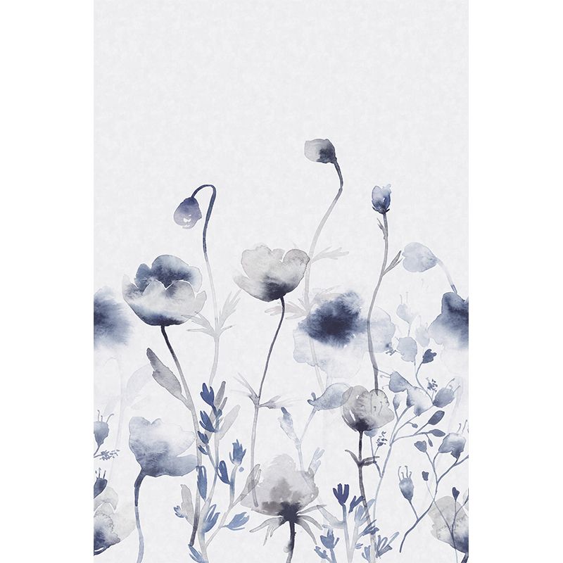 Blue Camellia Painting Mural Wallpaper Flower Trendy Stain Resistant Wall Covering for Home