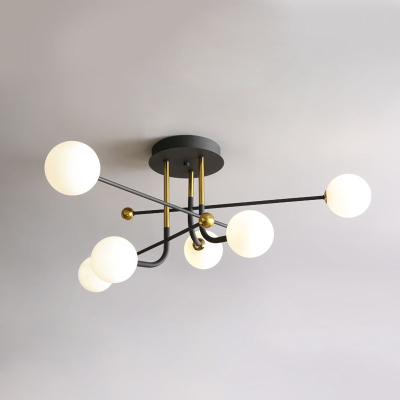 Glass Round Ceiling Light Fixture Modern Style Semi Flush Ceiling Light