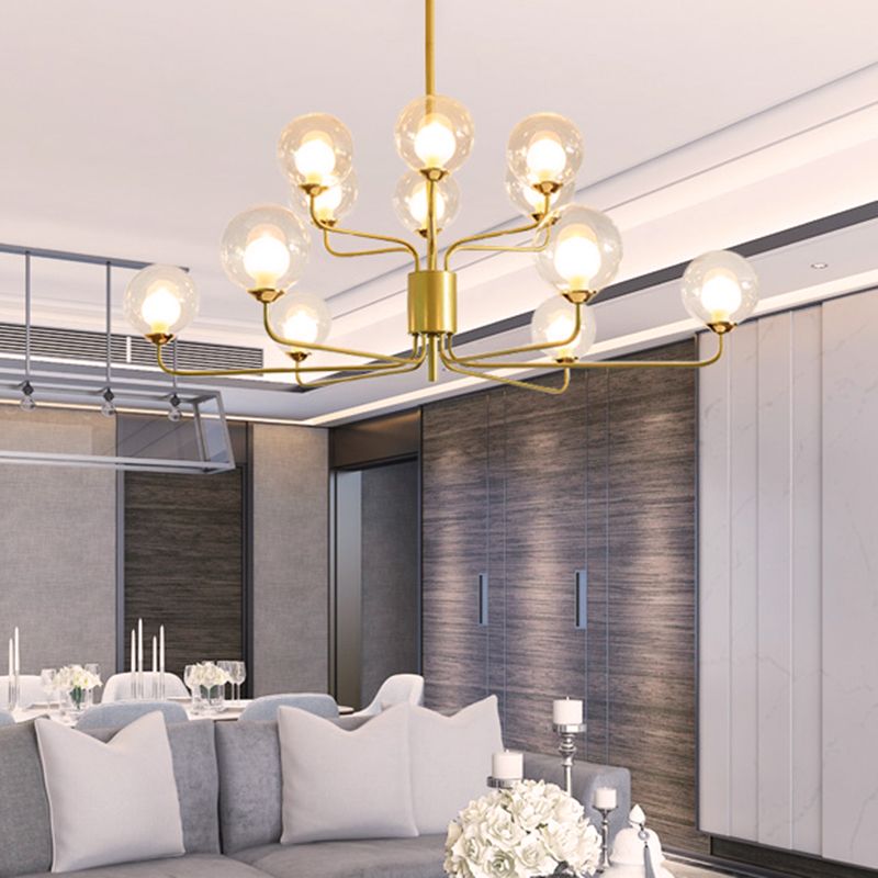 2-Tier Ball Clear Glass Chandelier with Radial Design Contemporary 8/12/18 Lights Black/Gold Hanging Light Fixture