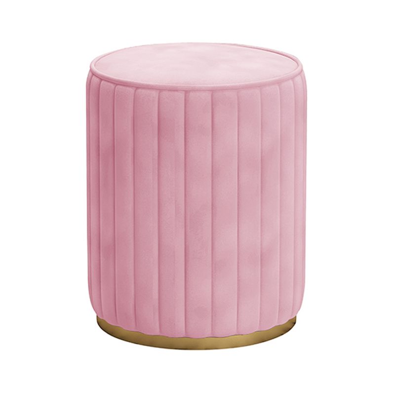 Glam Velvet Pouf Chair Tear Resistant Cylinder Shape Gold Base Ottoman Stool