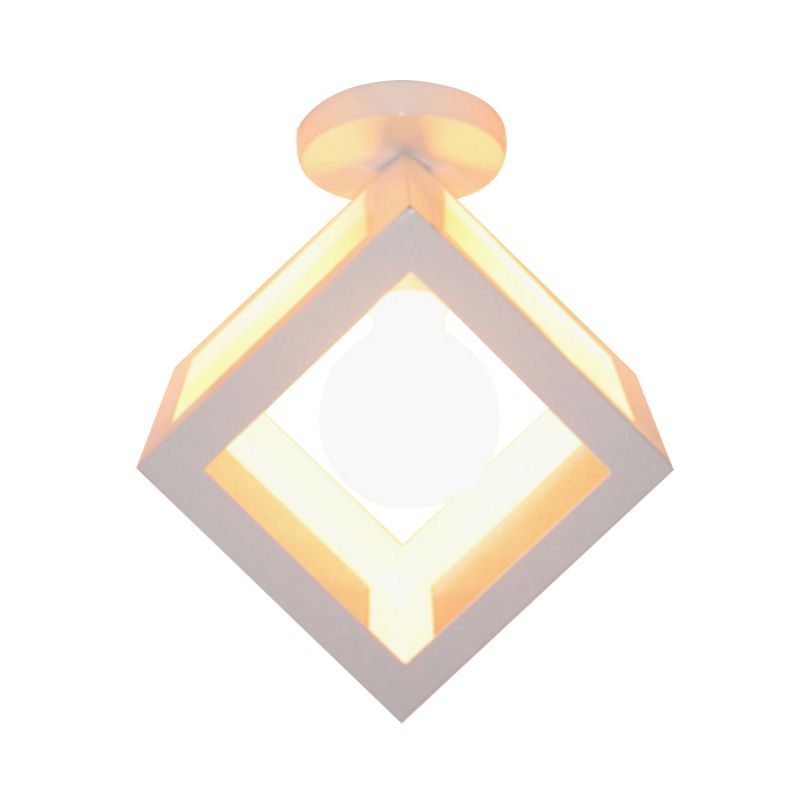 1 Light Squared Ceiling Mounted Light with Wire Guard Loft Style Black/Gray Metallic Semi-Flush Lighting for Bedroom