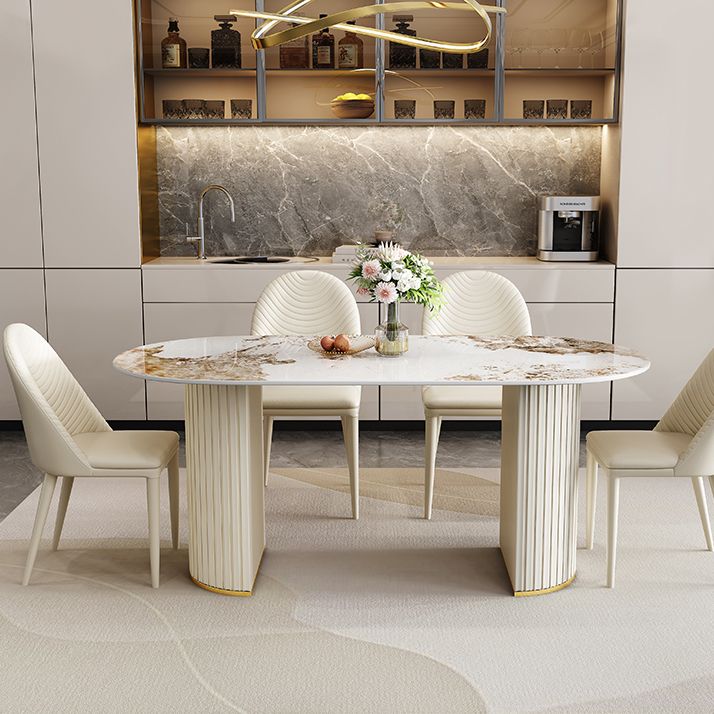 Iron Double Pedestal Dining Table Modern Oval Dining Table for Dining Room