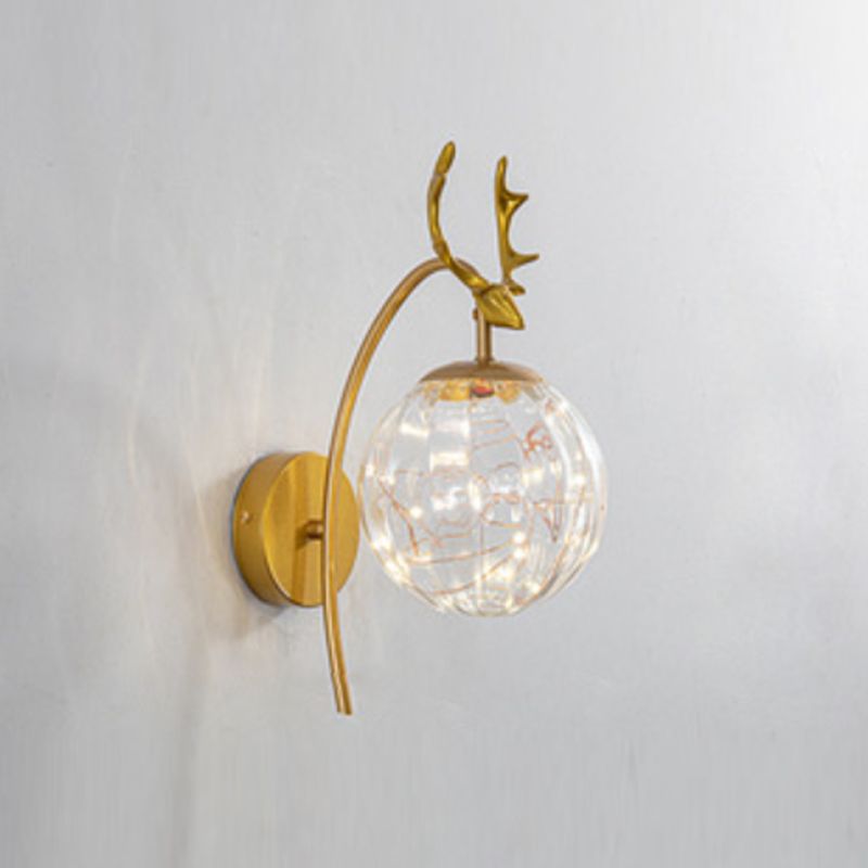 Nordic Starry Wall Light Fixture Transparent Glass Bedroom LED Wall Sconce in Gold