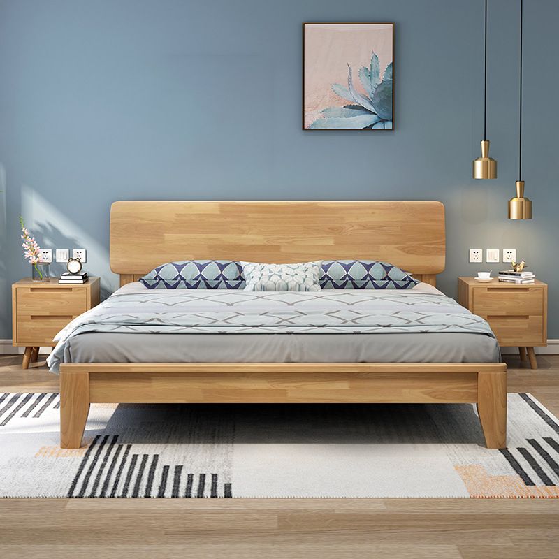 Scandinavian Pine Wood Panel Rectangular with Headboard Bed Frame