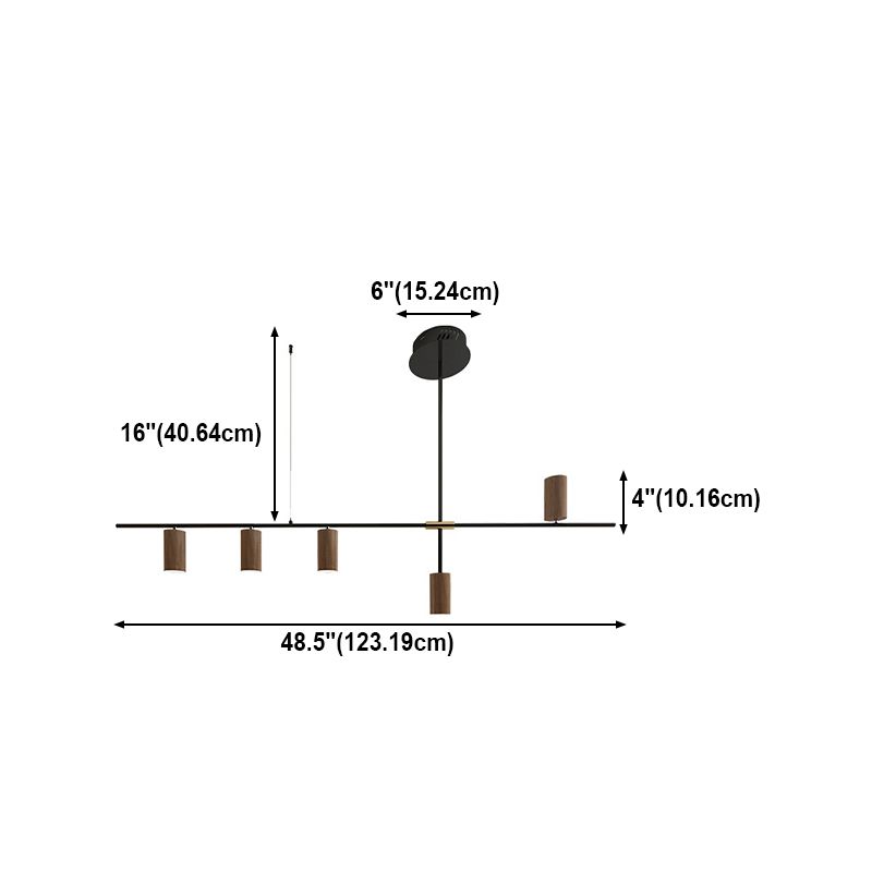 Modern Metal Island Lights Multi-Head Restaurant Hanging Lamp with Cylinder Walnut Shade