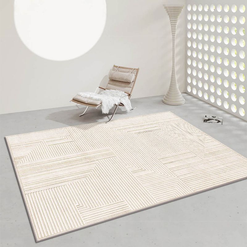 Beige Modern Rug Polyester Striped Rug Washable Indoor Rug for Drawing Room