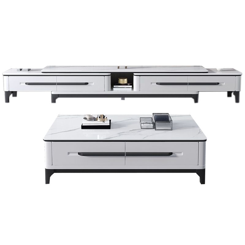 Slate Coffee or End Table with Storage Drawers Rectangle 4 Legs