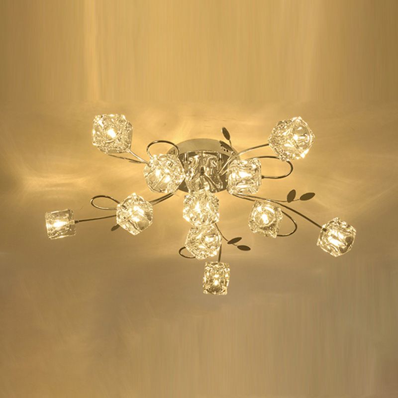 Cube contemporain Flush Lightture Crystal Flush Plafond Light en argent
