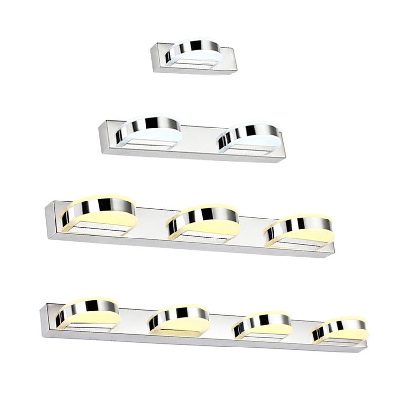 Specchio vanità semicircolare impermeabile Luce semplice LED acrilico 1/2/3 Luci lampada scanalata Chrome Vanity in luce calda/bianca
