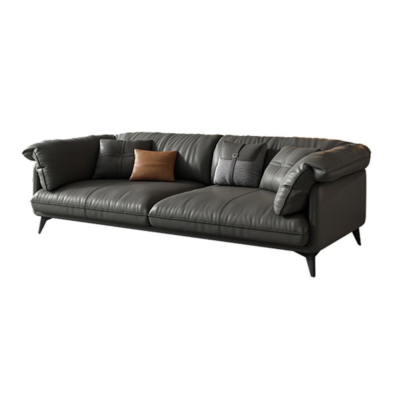 Genuine Leather Sectional Sofa Black Sofa with Removable Cushions