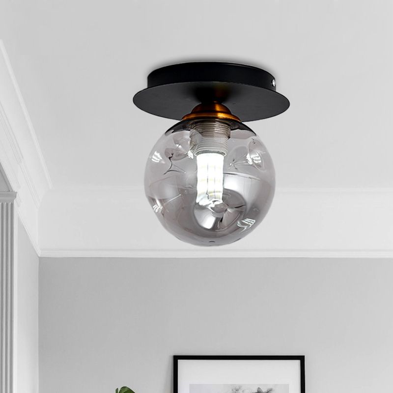 Ball Flush Leuchte einfache Klarglas 1-Birne Korridor Flush Mount Lampe in Schwarz
