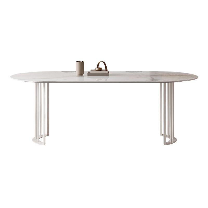 Oval Dining Table Modern Stone Top Dining Table with Double Pedestal