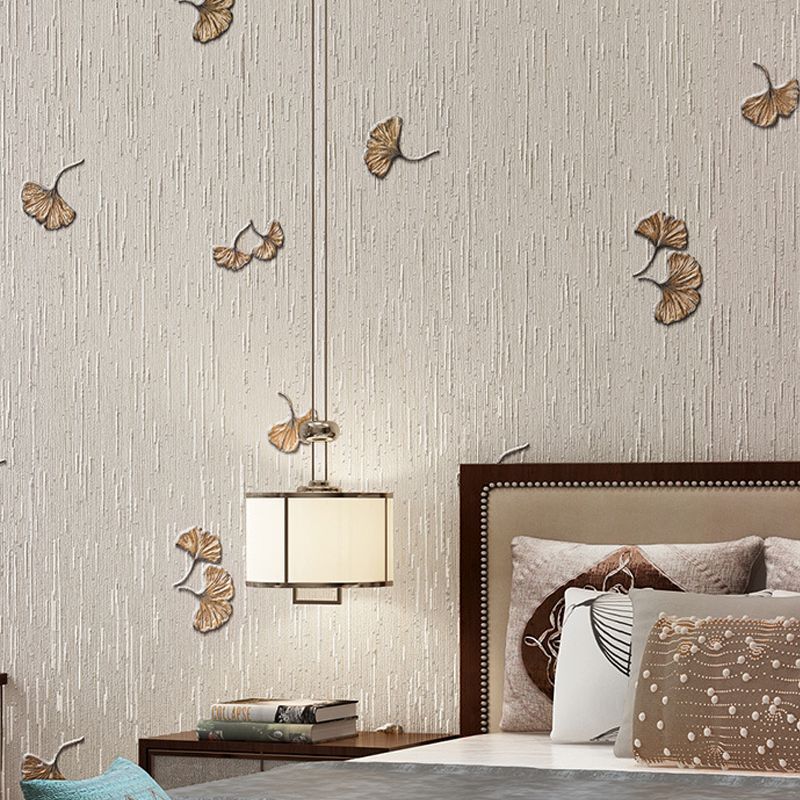 Papier peint non collé, décoration murale contemporaine à imprimé de feuilles de Ginkgo, couleur douce