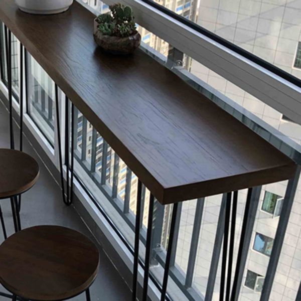 Solid Wood Brown Bar Table Black Legs and Metal Base Bar Table