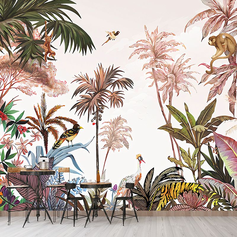 Extra Large Simple Wall Decor in Pink Plant and Bird Wall Mural Decal, Made to Measure