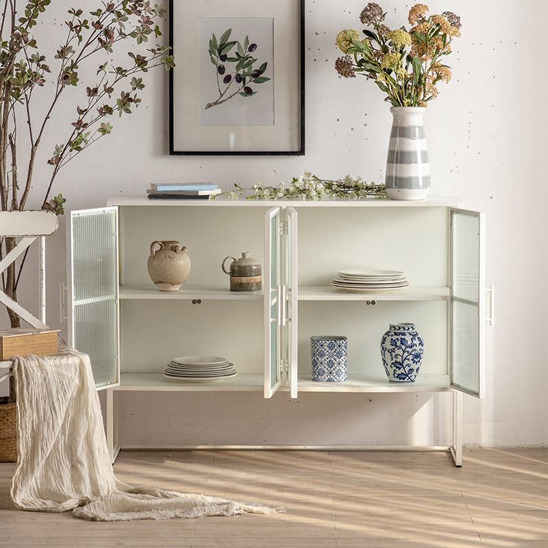 Industrial Metal Cabinet in White Distressed Chest with Glass Paned