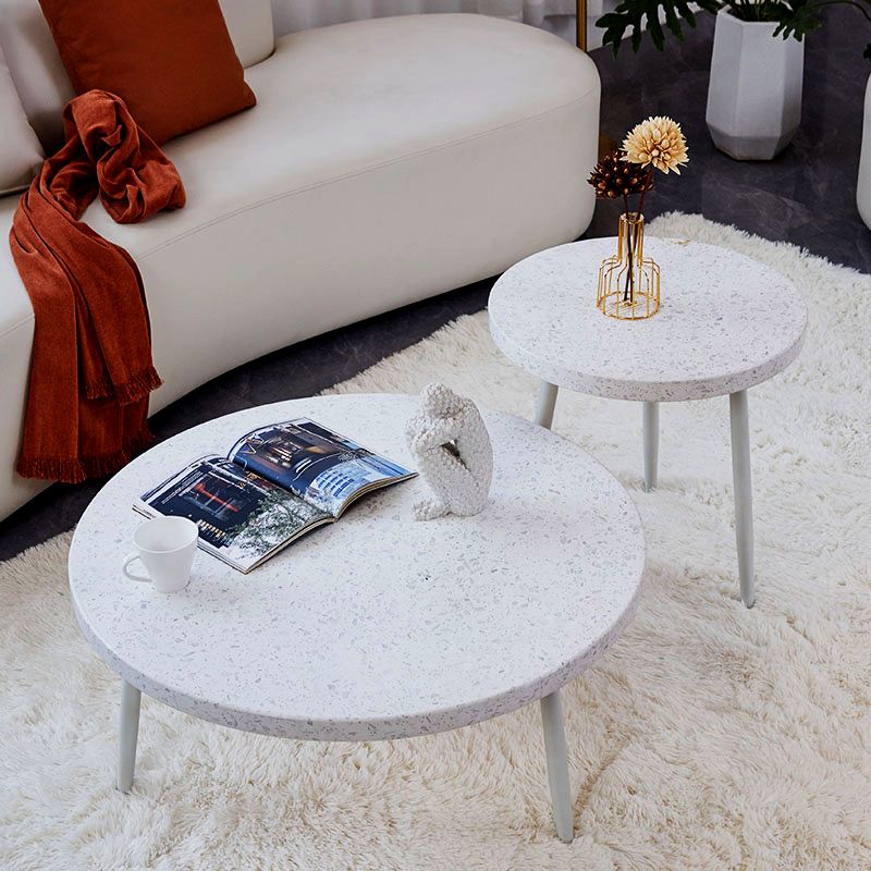 Contemporary Round Terrazzo Cocktail Table Metal/Acrylic 3 Legs Coffee Table
