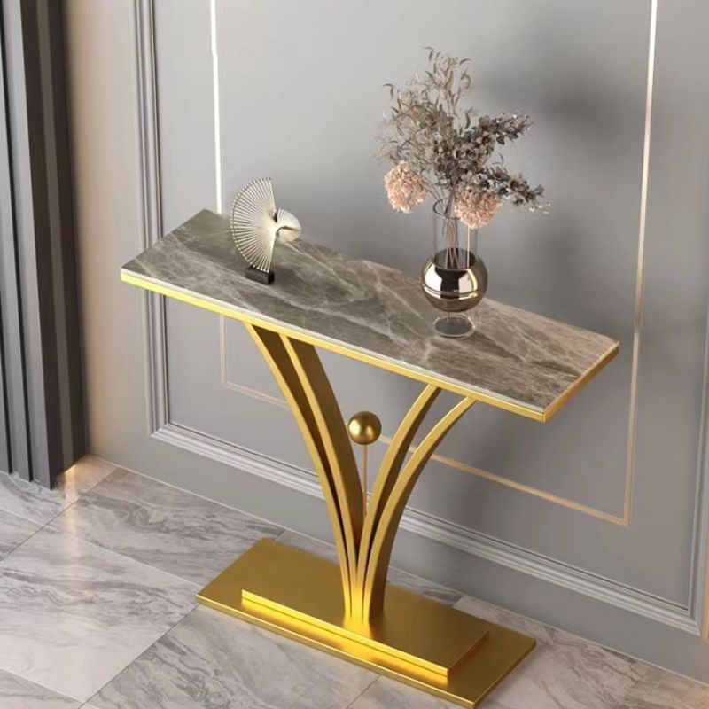Contemporary Stone Console Sofa Table Rectangle Metal End Table for Hall