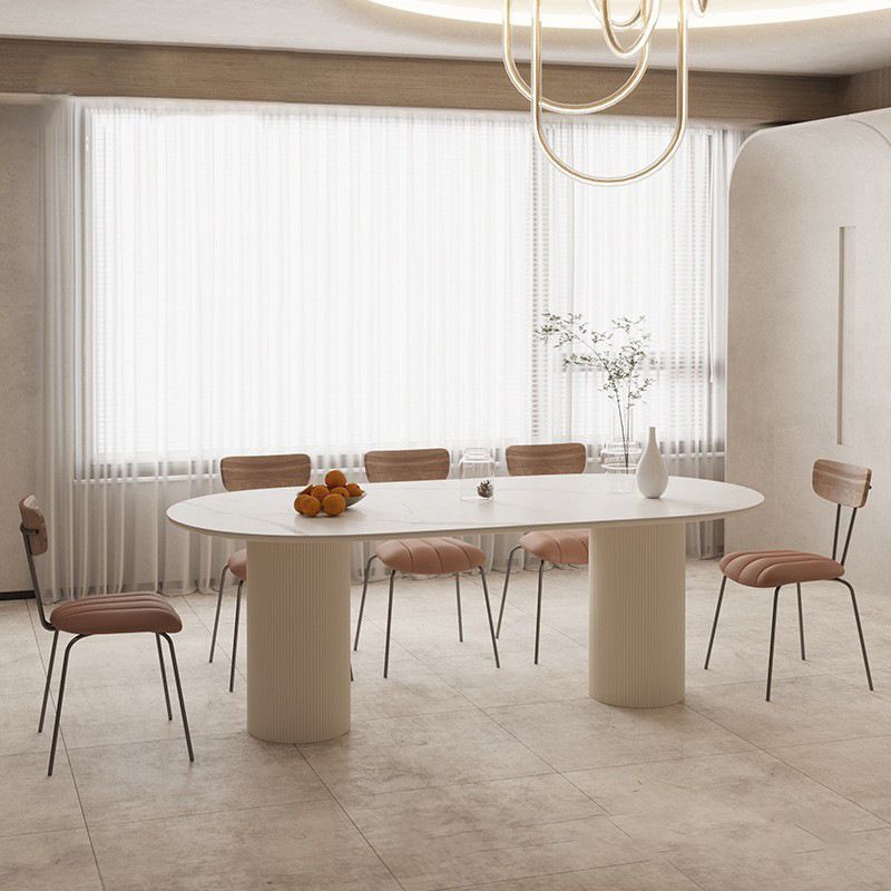 Slate and Metal Table Glam Style Simple Home Oval Dining Table