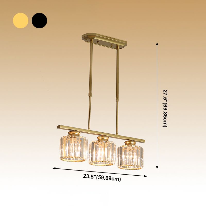 Contemporary Island Light Cylinder Crystal Island Pendant Lights for Kitchen
