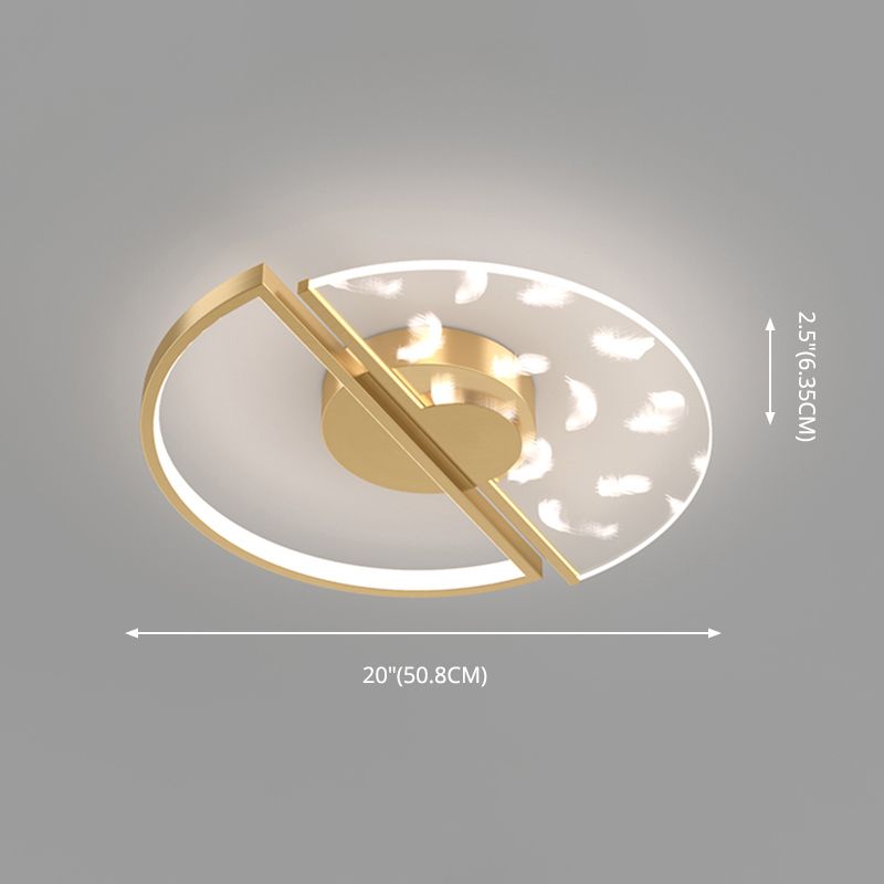 Circular Acrylic LED Ceiling Light in Modern Unique Style Feather Indoor Ceiling Fixture in Gold