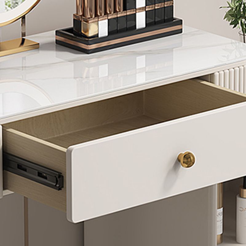Contemporary Metal Vanity with Glass Accent Vanity Set with Stool