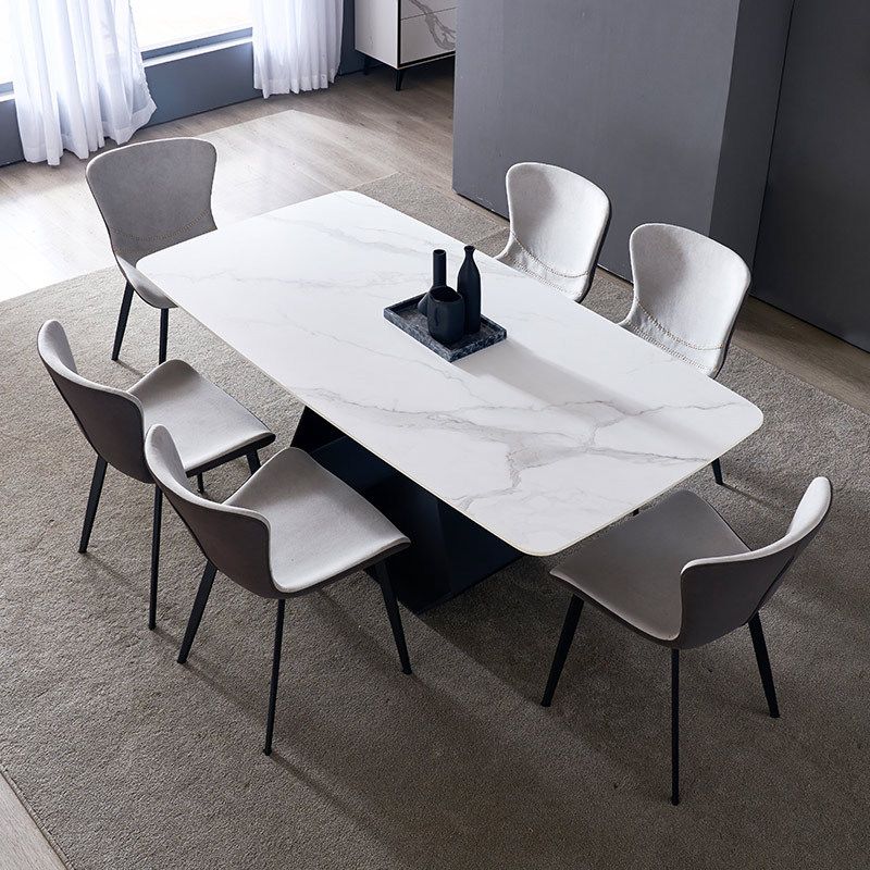 Rectangle Black Base Dining Table Modern Stone Table for Dining Room