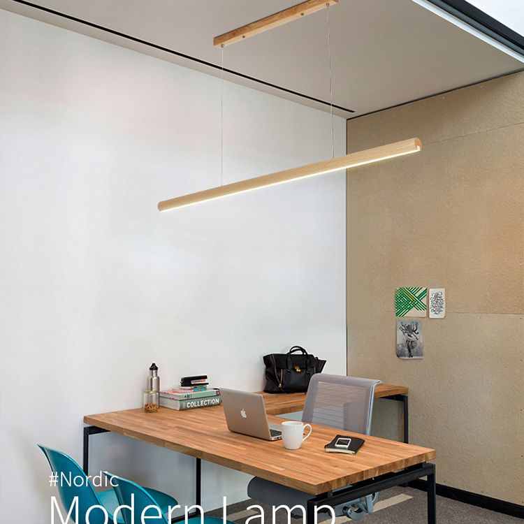 Ash Wood Tubular Hanging Lamp Nordic Style Dining Room LED Island Lighting Ideas